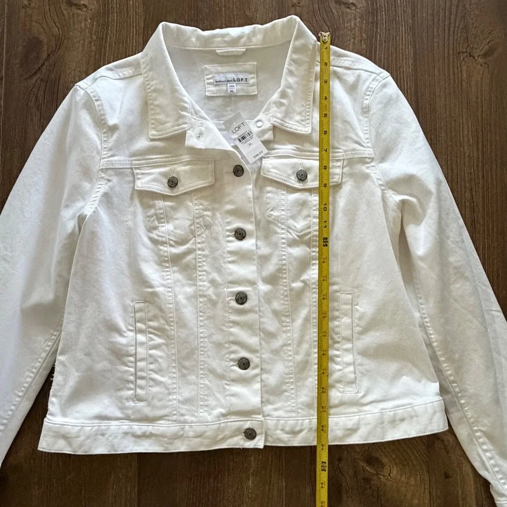 LOFT Denim Jacket White Button Front Trucker Women XL - Picture 7 of 15